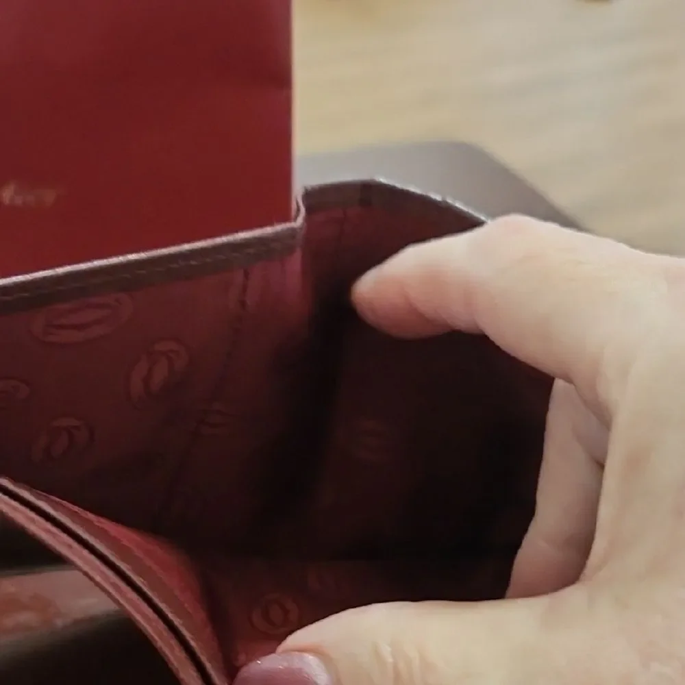 Cartier Dark Brown Leather Wallet with Gold Corners